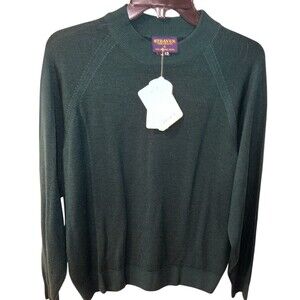 Straven Sweater Mens L Mock neck Green Merino Wool England Academia Vintage New